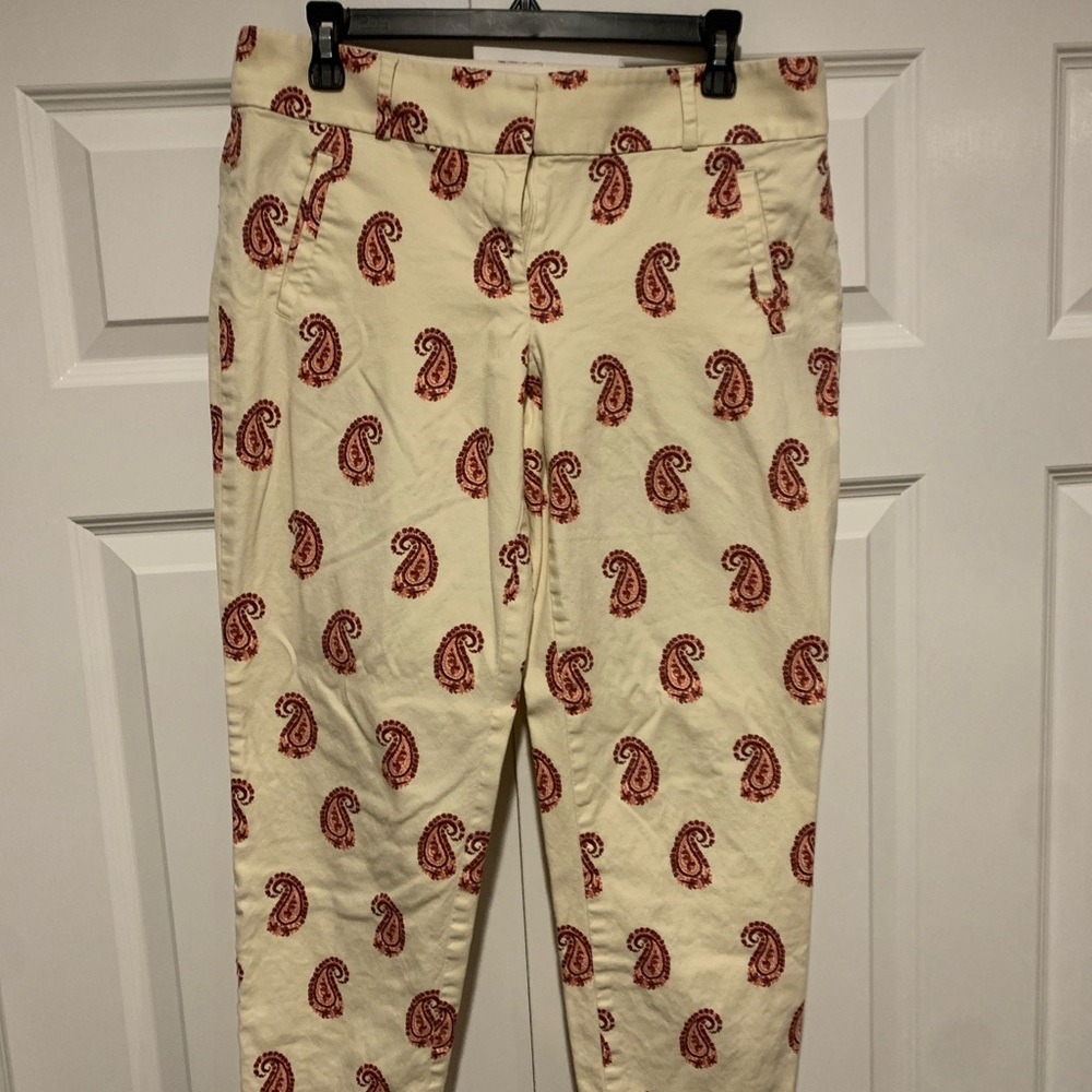 LOFT Paisley Print Pants in Cream and Red